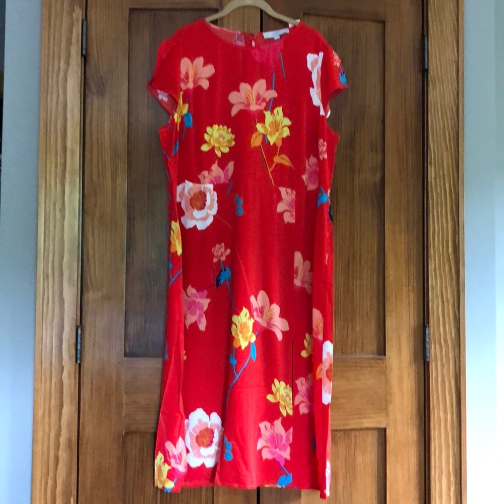 LOFT summer dress red tropical 16w 16/18